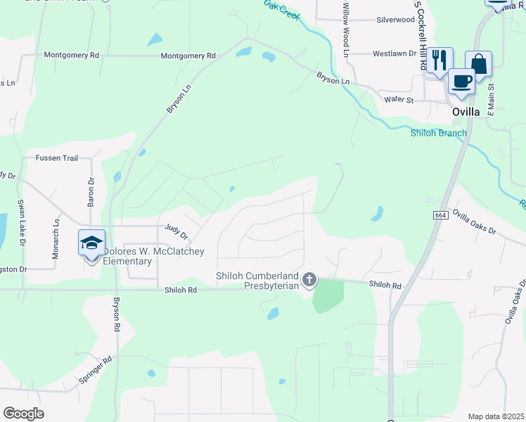 map of restaurants, bars, coffee shops, grocery stores, and more near 133 Claremont Drive in Ovilla