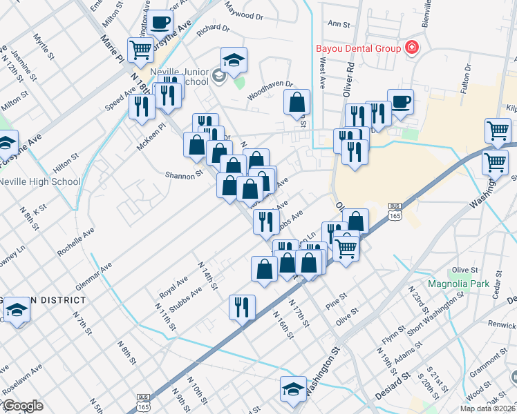 map of restaurants, bars, coffee shops, grocery stores, and more near 1812 Roselawn Avenue in Monroe
