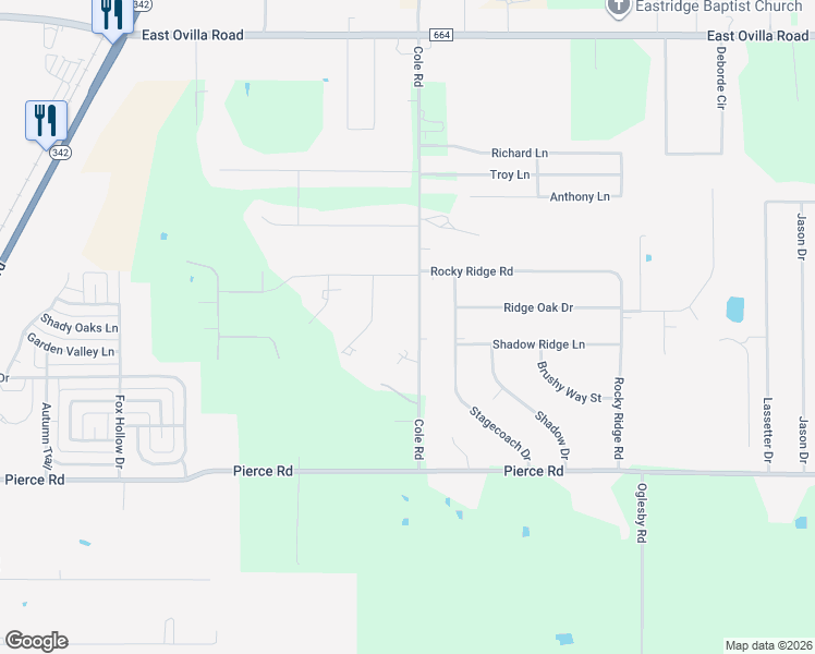 map of restaurants, bars, coffee shops, grocery stores, and more near 123 Cole Road in Red Oak