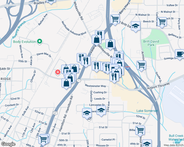 map of restaurants, bars, coffee shops, grocery stores, and more near 5420 Princeton Avenue in Columbus