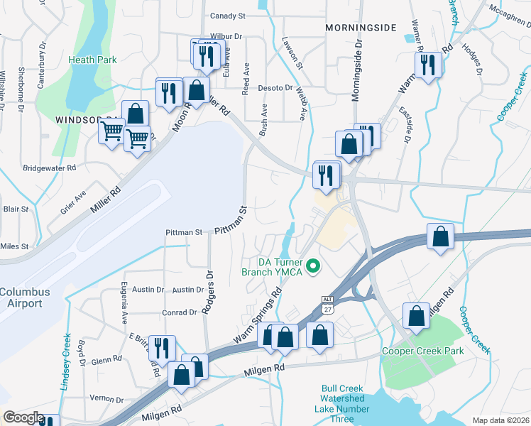 map of restaurants, bars, coffee shops, grocery stores, and more near 4114 Terrace Pointe Drive in Columbus