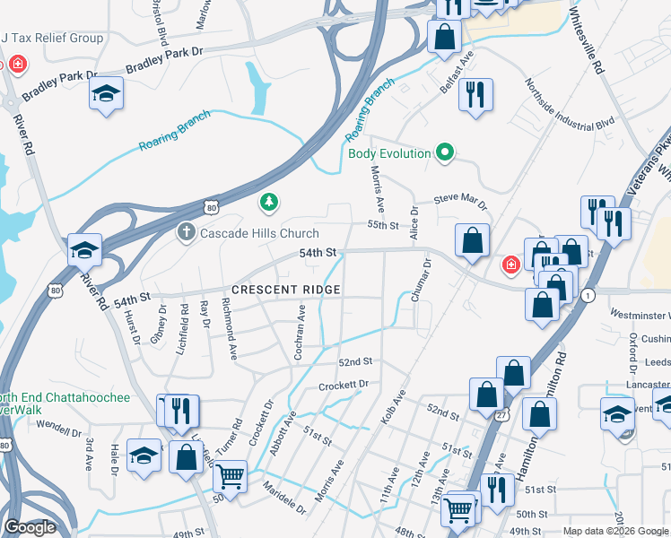 map of restaurants, bars, coffee shops, grocery stores, and more near 5333 Thomason Avenue in Columbus