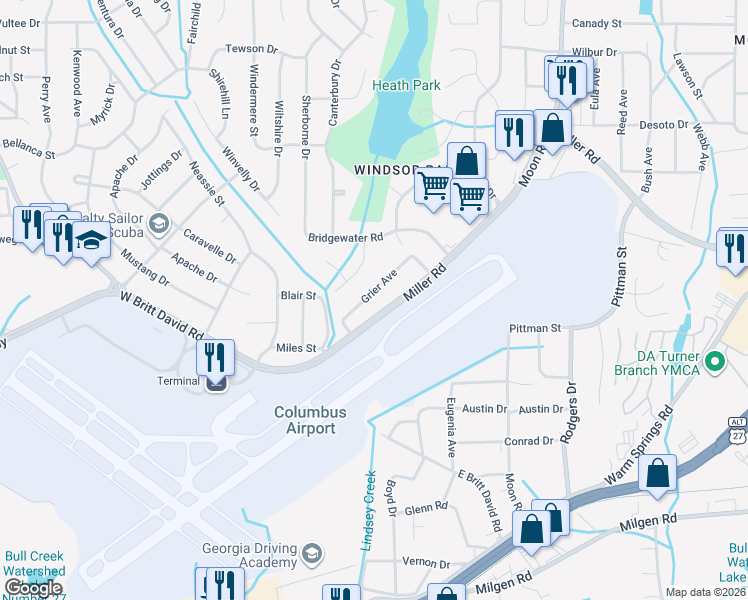 map of restaurants, bars, coffee shops, grocery stores, and more near 3644 Grier Avenue in Columbus