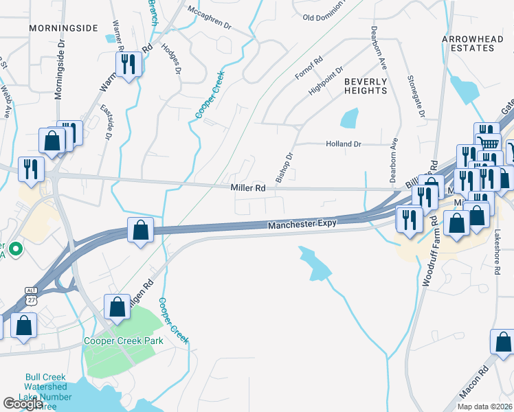 map of restaurants, bars, coffee shops, grocery stores, and more near 5224 Miller Road in Columbus