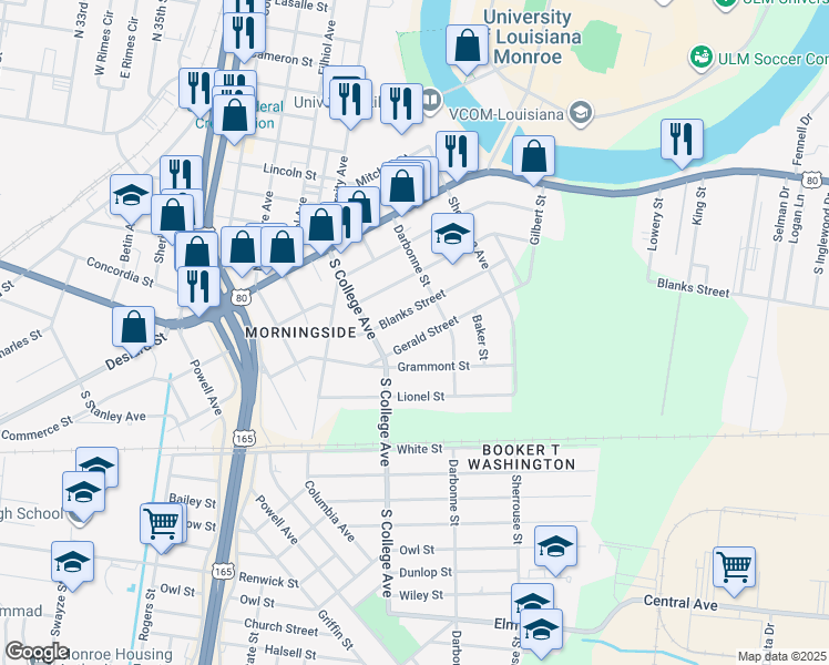 map of restaurants, bars, coffee shops, grocery stores, and more near 3908 Blanks Street in Monroe