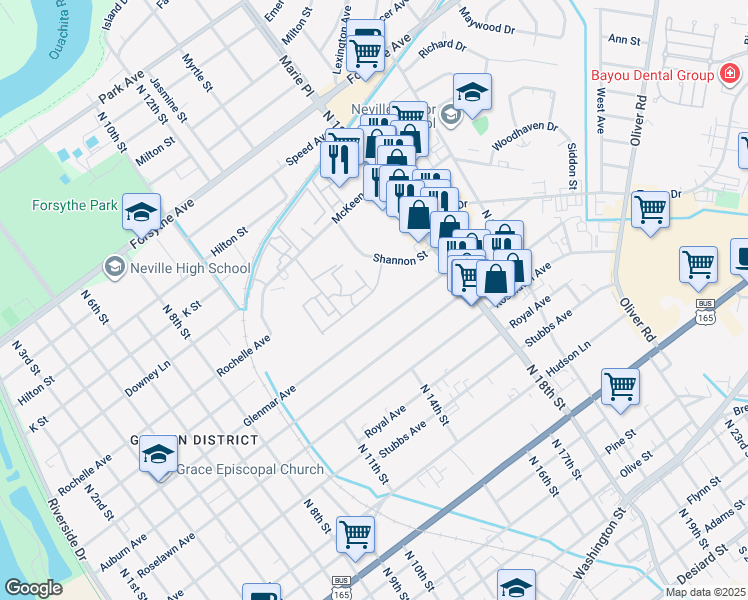 map of restaurants, bars, coffee shops, grocery stores, and more near 1466 Erin St in Monroe