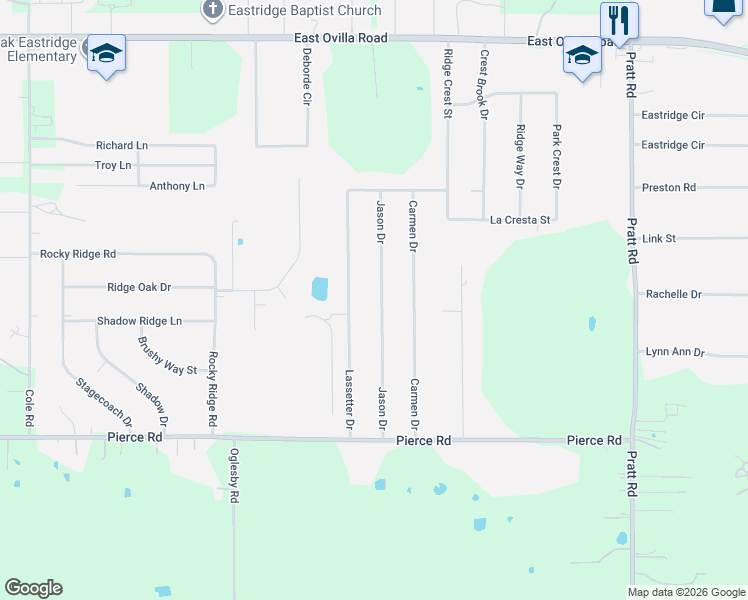 map of restaurants, bars, coffee shops, grocery stores, and more near 127 Jason Drive in Red Oak