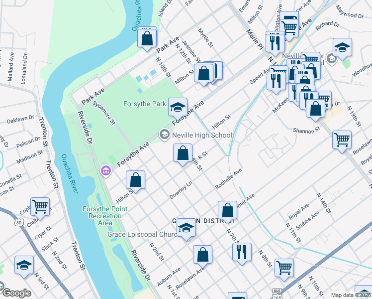 map of restaurants, bars, coffee shops, grocery stores, and more near 1898 N 8th St in Monroe