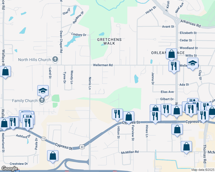 map of restaurants, bars, coffee shops, grocery stores, and more near 130 Willow Branch Drive in West Monroe