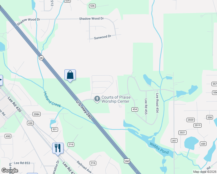 map of restaurants, bars, coffee shops, grocery stores, and more near 13 Ivy Lane in Phenix City