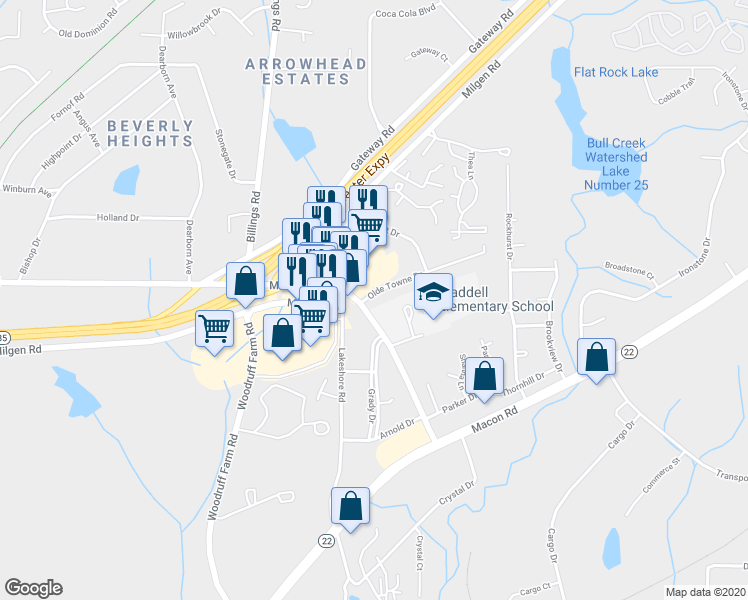 map of restaurants, bars, coffee shops, grocery stores, and more near 6206 Olde Towne Drive in Columbus