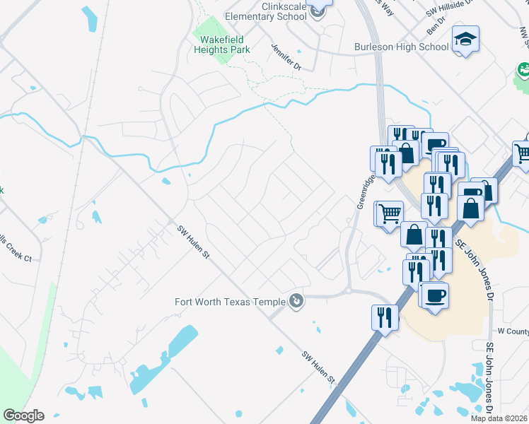 map of restaurants, bars, coffee shops, grocery stores, and more near 317 Colorado Drive in Burleson