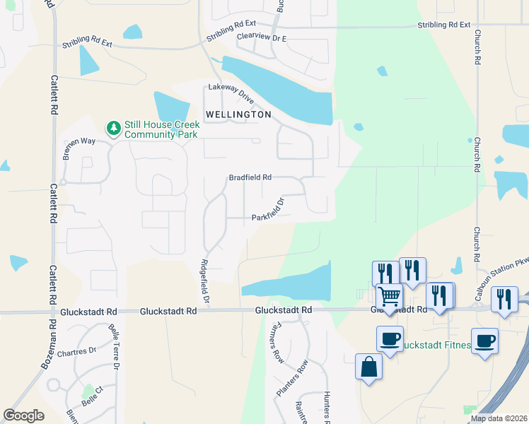 map of restaurants, bars, coffee shops, grocery stores, and more near 115 Parkfield Drive in Madison