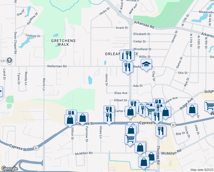 map of restaurants, bars, coffee shops, grocery stores, and more near 812 Janna Drive in West Monroe