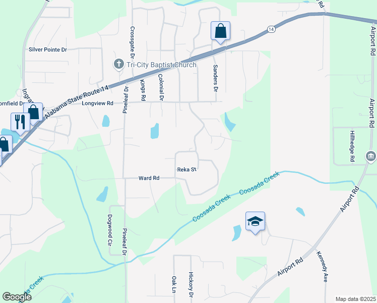 map of restaurants, bars, coffee shops, grocery stores, and more near 6249 Rives Road in Elmore