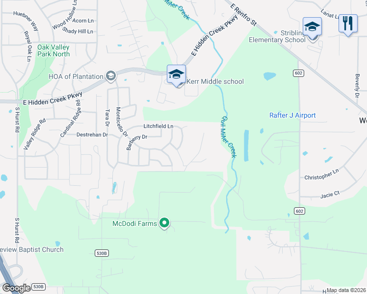 map of restaurants, bars, coffee shops, grocery stores, and more near 1120 Marigold Drive in Burleson