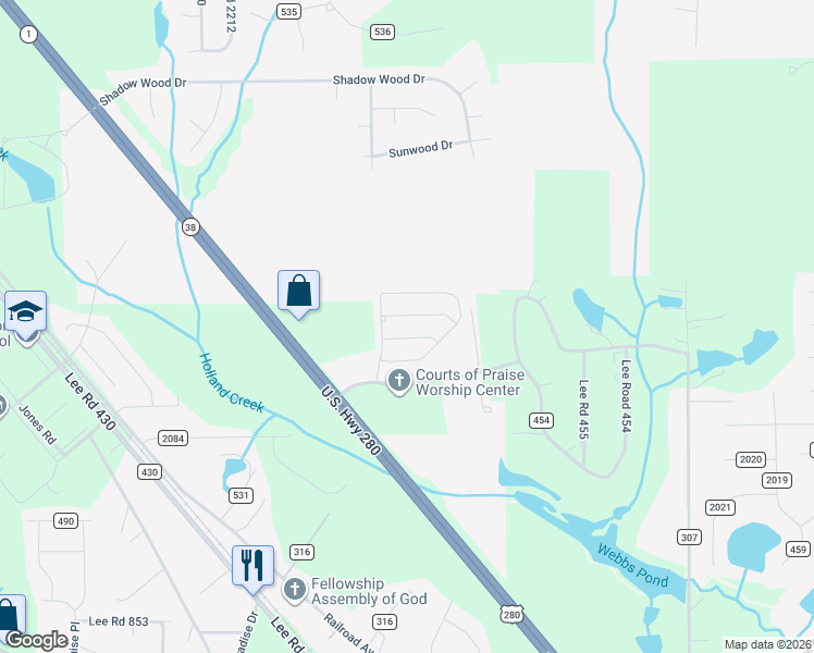 map of restaurants, bars, coffee shops, grocery stores, and more near 14 Ivy Lane in Phenix City