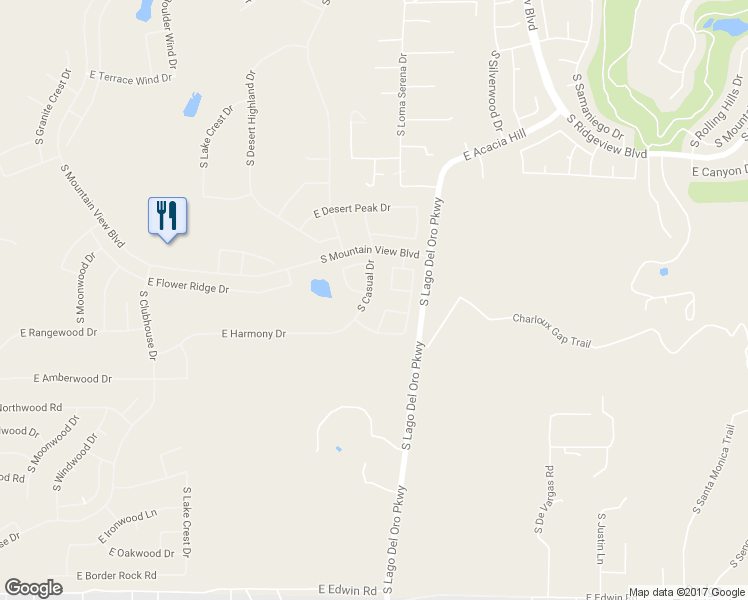 map of restaurants, bars, coffee shops, grocery stores, and more near 39001 South Casual Drive in Tucson