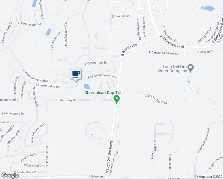 map of restaurants, bars, coffee shops, grocery stores, and more near 63735 East Hideaway Lane in Tucson