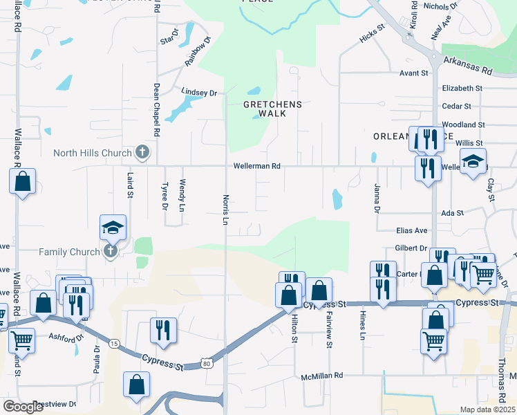 map of restaurants, bars, coffee shops, grocery stores, and more near 105 Willow Ridge Drive in West Monroe