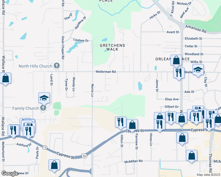 map of restaurants, bars, coffee shops, grocery stores, and more near 105 Willow Ridge Drive in West Monroe