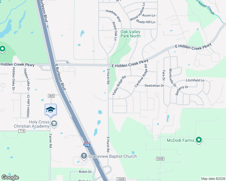 map of restaurants, bars, coffee shops, grocery stores, and more near 813 Valley Ridge Road in Burleson