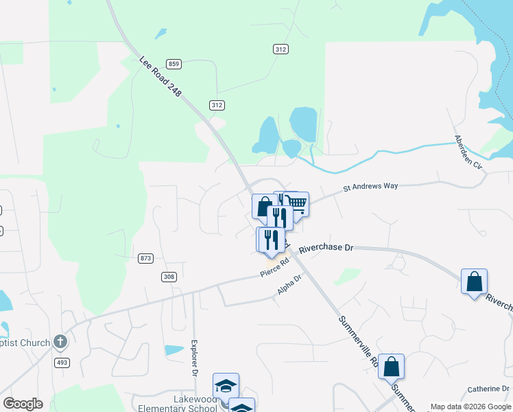 map of restaurants, bars, coffee shops, grocery stores, and more near 5500 Summerville Road in Phenix City