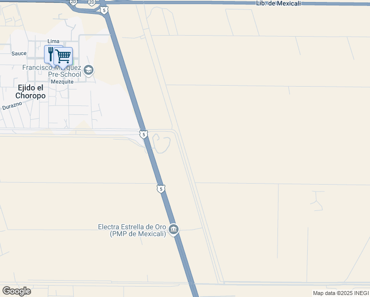 map of restaurants, bars, coffee shops, grocery stores, and more near Carretera Transpeninsular in Mexicali