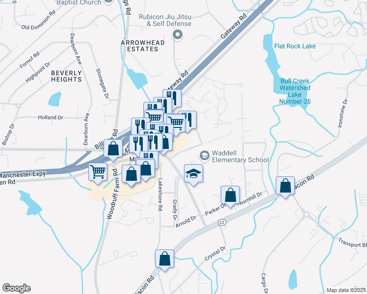 map of restaurants, bars, coffee shops, grocery stores, and more near 6231 Olde Towne Drive in Columbus