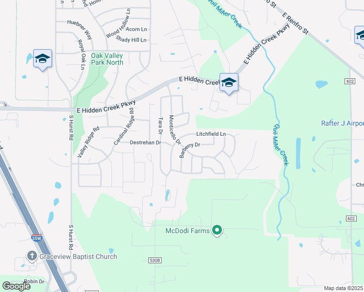 map of restaurants, bars, coffee shops, grocery stores, and more near 1216 Litchfield Lane in Burleson