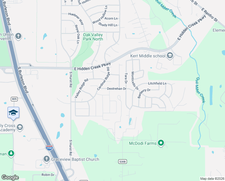 map of restaurants, bars, coffee shops, grocery stores, and more near 1145 Destrehan Drive in Burleson