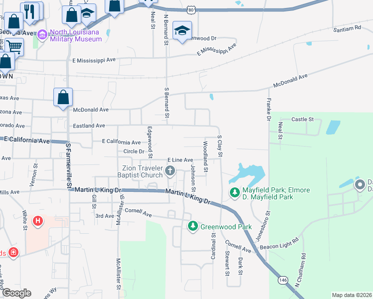 map of restaurants, bars, coffee shops, grocery stores, and more near 1307 Alpine Avenue in Ruston