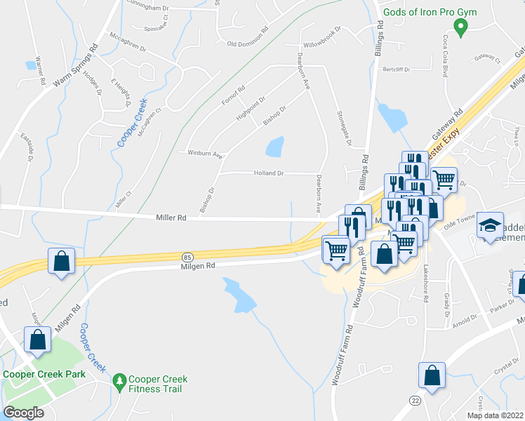 map of restaurants, bars, coffee shops, grocery stores, and more near 5503 Miller Road in Columbus