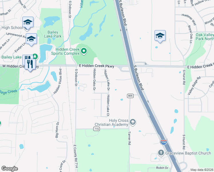 map of restaurants, bars, coffee shops, grocery stores, and more near 1008 Hidden Lake Drive in Burleson