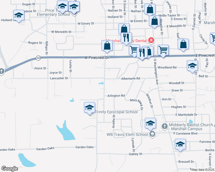 map of restaurants, bars, coffee shops, grocery stores, and more near 2502 Rosborough Springs Road in Marshall