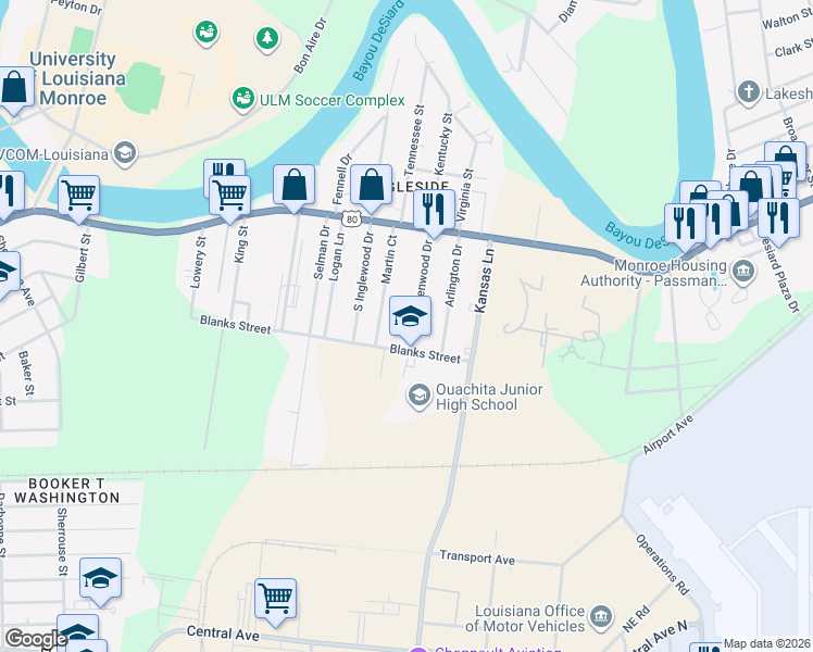 map of restaurants, bars, coffee shops, grocery stores, and more near 129 Glenwood Drive in Monroe