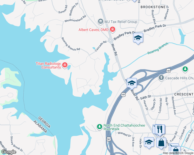 map of restaurants, bars, coffee shops, grocery stores, and more near 5527 Roaring Branch Road in Columbus