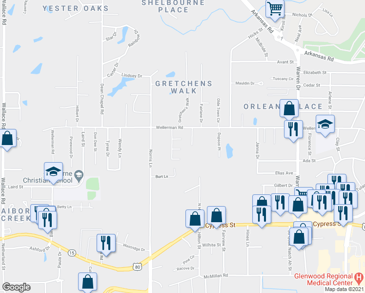 map of restaurants, bars, coffee shops, grocery stores, and more near 105 Willow Ridge Drive in West Monroe