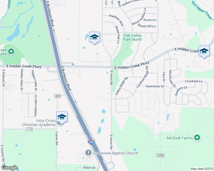 map of restaurants, bars, coffee shops, grocery stores, and more near 813 Valley Ridge Road in Burleson
