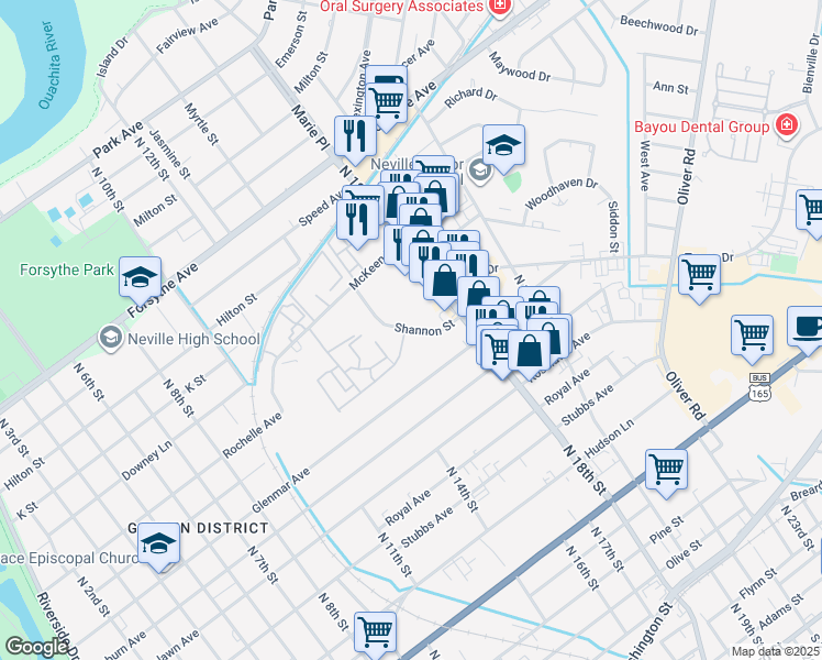 map of restaurants, bars, coffee shops, grocery stores, and more near in Monroe