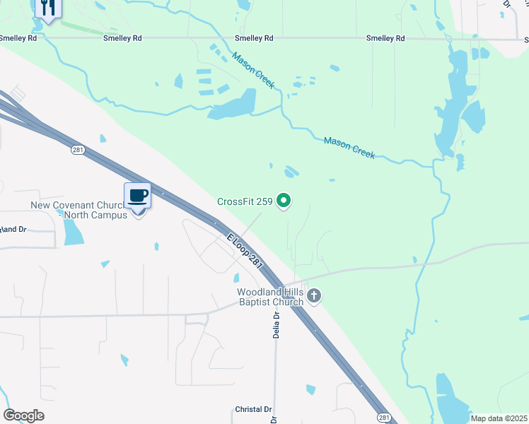map of restaurants, bars, coffee shops, grocery stores, and more near 1919 Texas 281 Loop in Longview