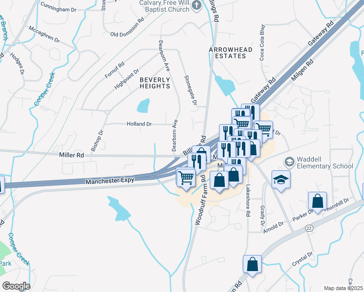 map of restaurants, bars, coffee shops, grocery stores, and more near 5713 Billings Rd in Columbus