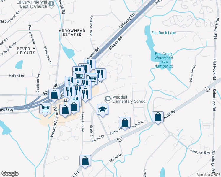map of restaurants, bars, coffee shops, grocery stores, and more near 6261 Olde Towne Drive in Columbus