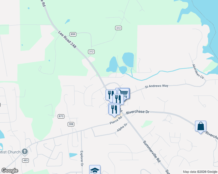map of restaurants, bars, coffee shops, grocery stores, and more near 5500 Summerville Road in Phenix City
