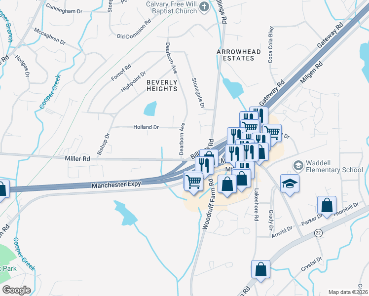map of restaurants, bars, coffee shops, grocery stores, and more near 5606 Dearborn Avenue in Columbus