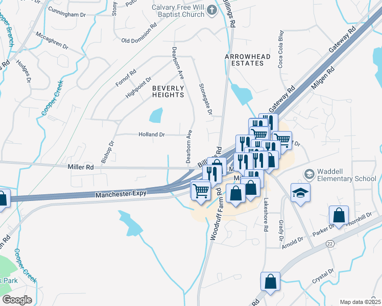 map of restaurants, bars, coffee shops, grocery stores, and more near 5713 Billings Road in Columbus