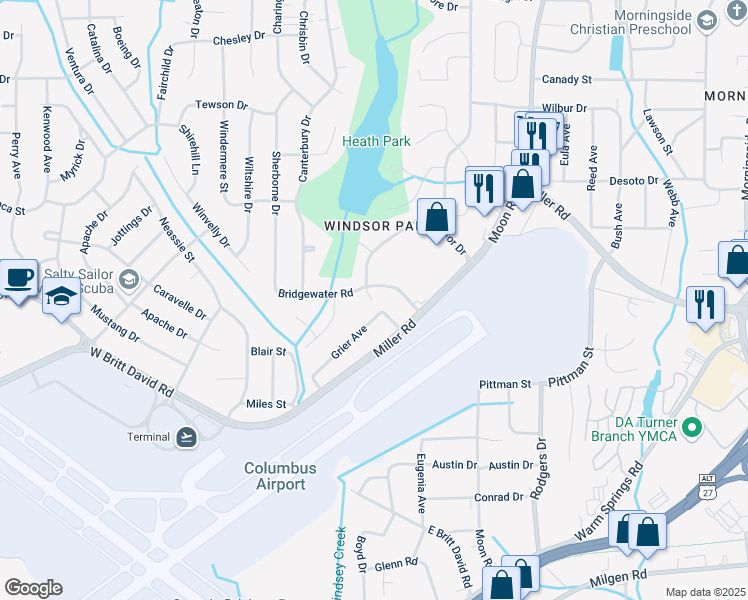 map of restaurants, bars, coffee shops, grocery stores, and more near 3750 Grier Avenue in Columbus