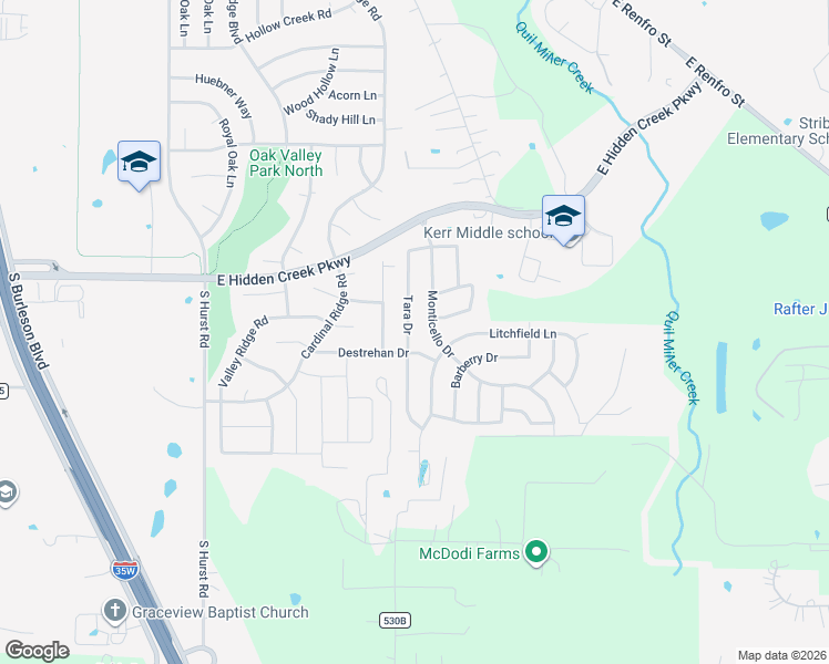 map of restaurants, bars, coffee shops, grocery stores, and more near 965 Tara Drive in Burleson
