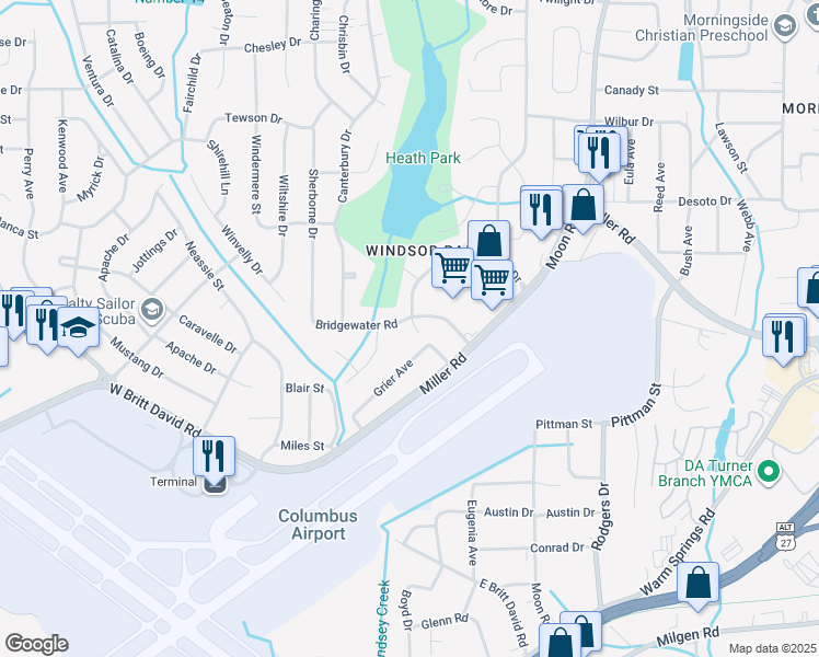 map of restaurants, bars, coffee shops, grocery stores, and more near 3750 Grier Avenue in Columbus