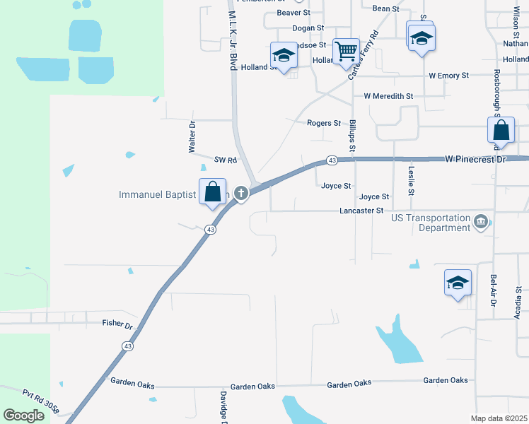 map of restaurants, bars, coffee shops, grocery stores, and more near 2301 Lane Lewis Street in Marshall